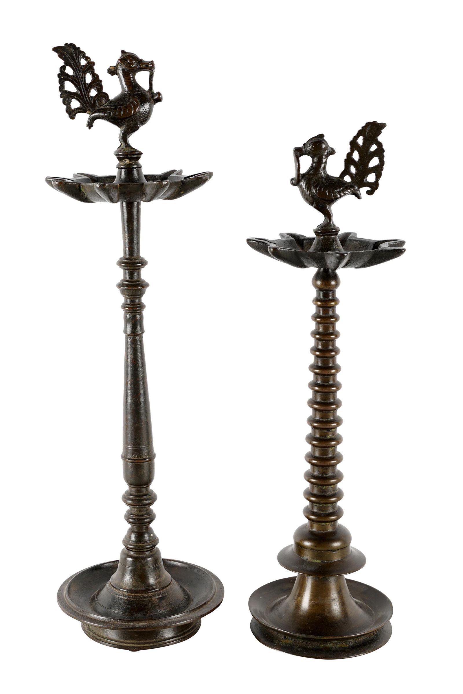 TWO INDIAN BRONZE OIL LAMPSof differing