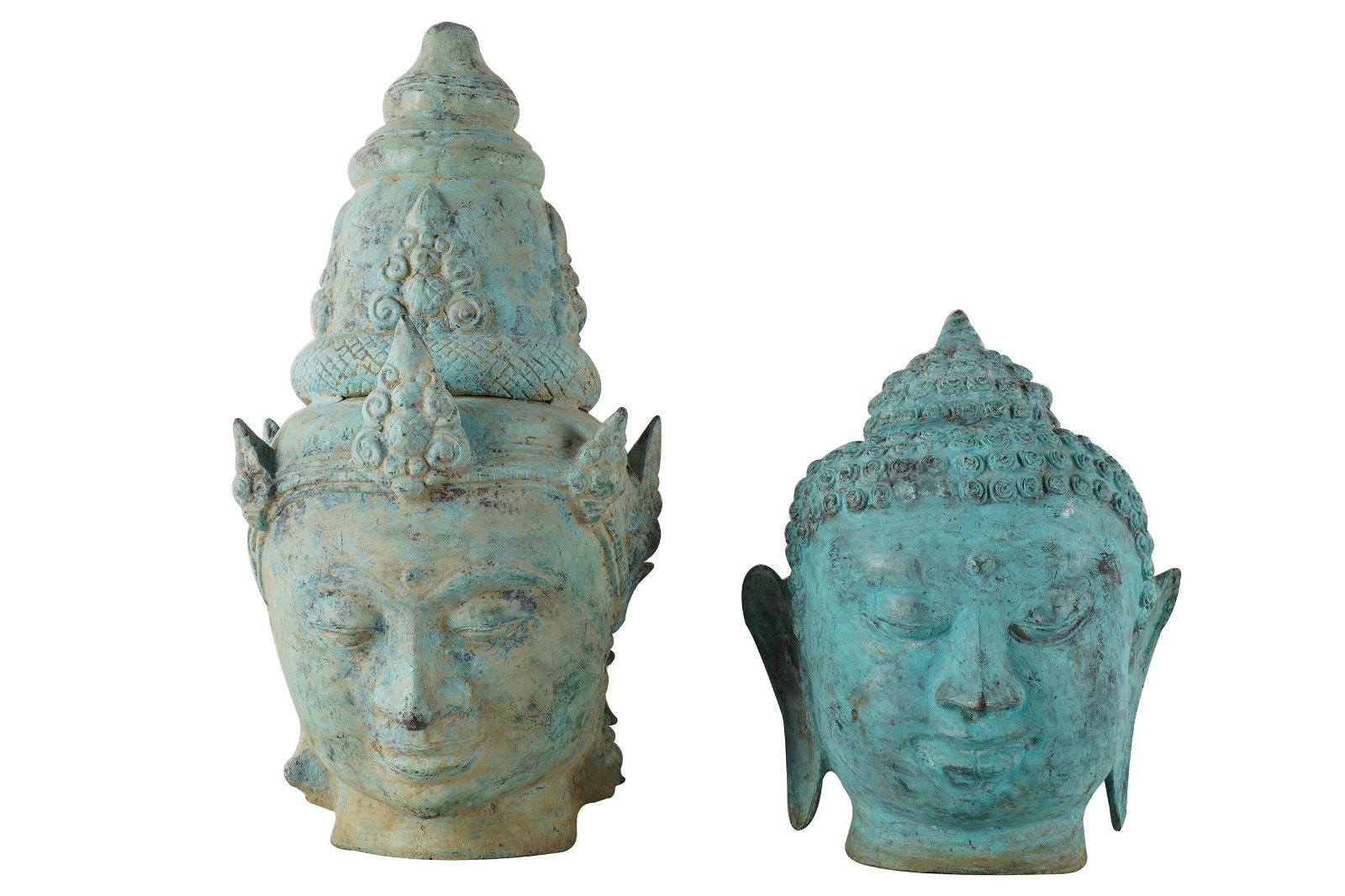 TWO THAI CAST METAL HEADS OF BUDDHACondition  3974ce