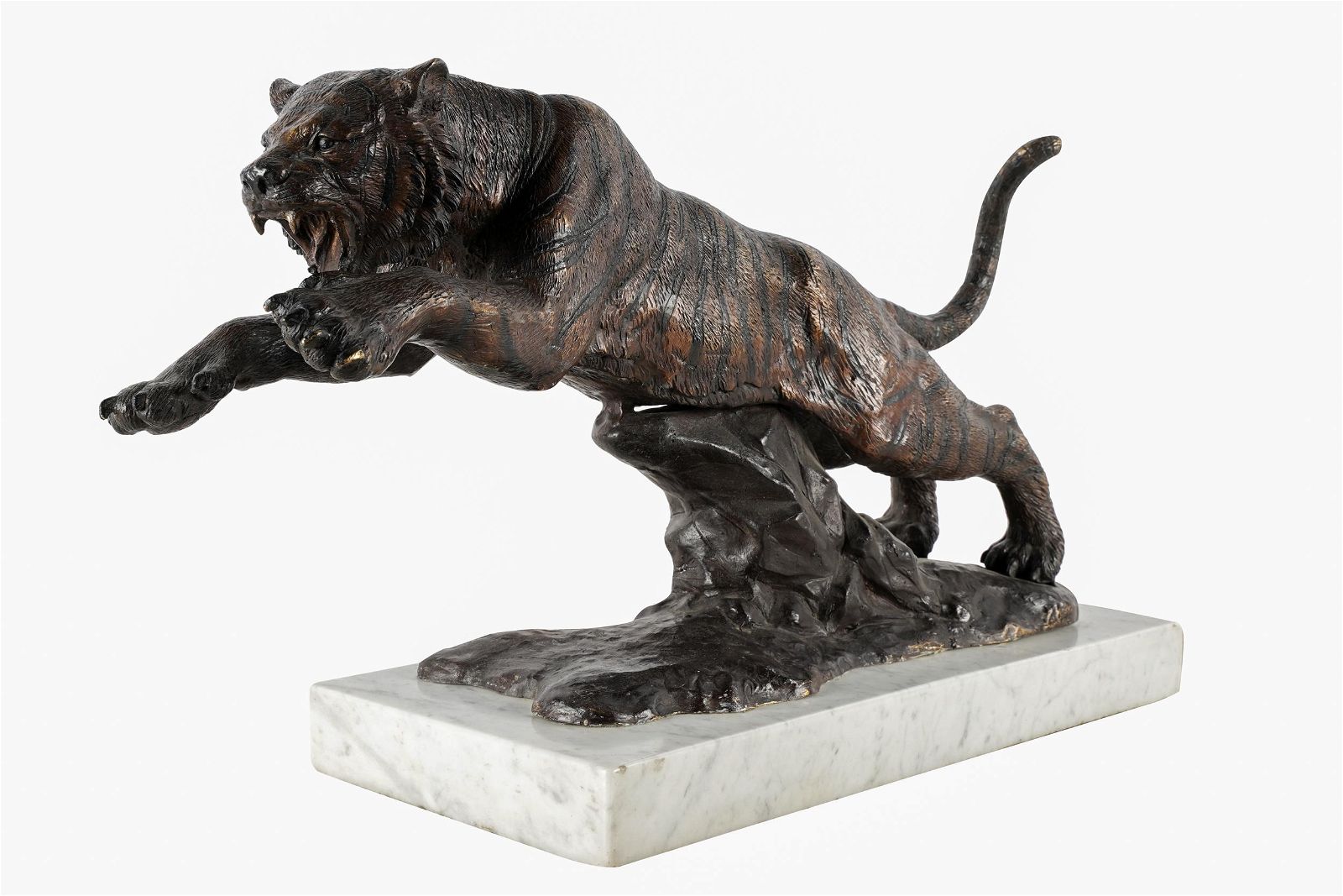 PATINATED BRONZE FIGURE OF A TIGERsigned