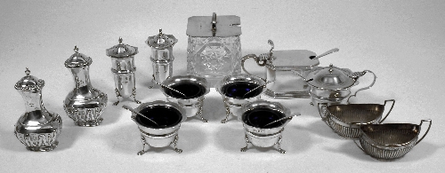 A George V silver six piece condiment