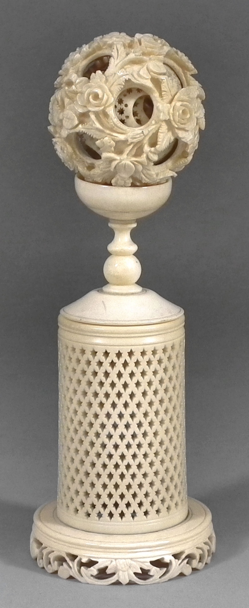 A Chinese ivory puzzle ball with