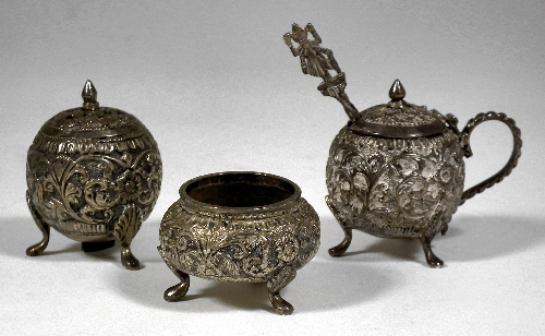 An Indian silvery metal three piece