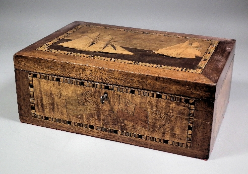 A Victorian mahogany work box inlaid