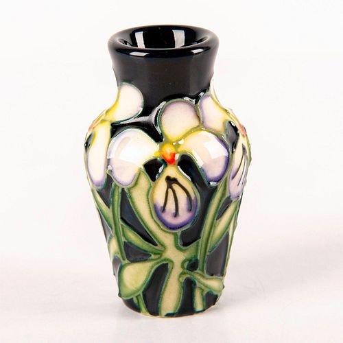 MOORCROFT POTTERY MINIATURE VASE, VIOLETBlack