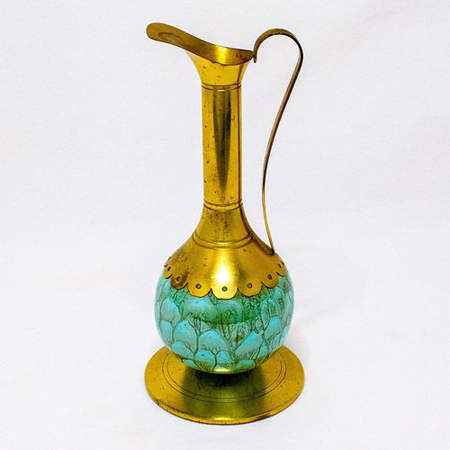 UNUSUAL DELFT JUG BRASS SPOUT MID CENTURY 397e97