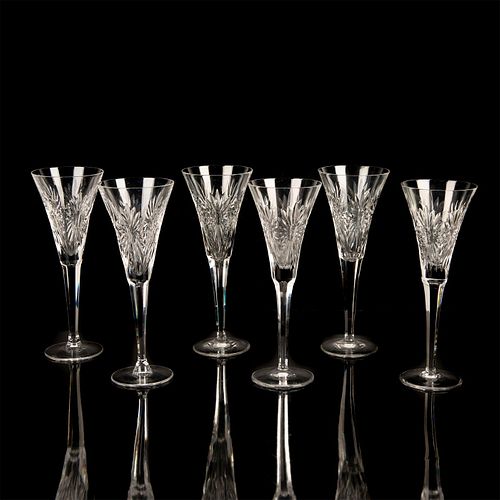 6 WATERFORD FLUTED CHAMPAGNE GLASSES,