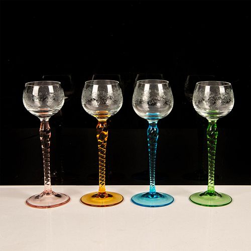 SET OF 4 VINTAGE CRYSTAL ETCHED STEMMED