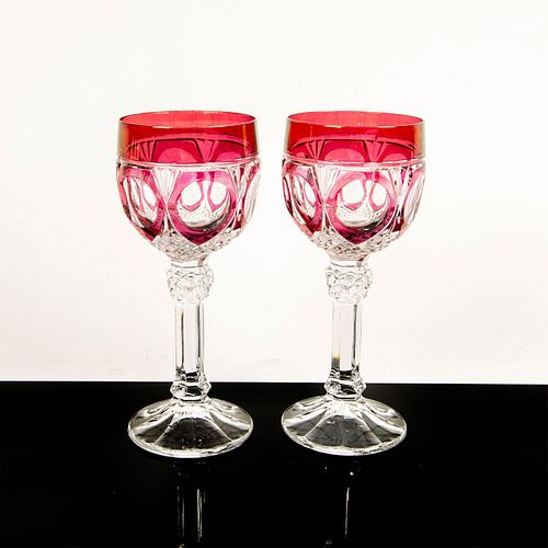 SET OF 2 CRYSTAL RUBY RED COLORED WINE