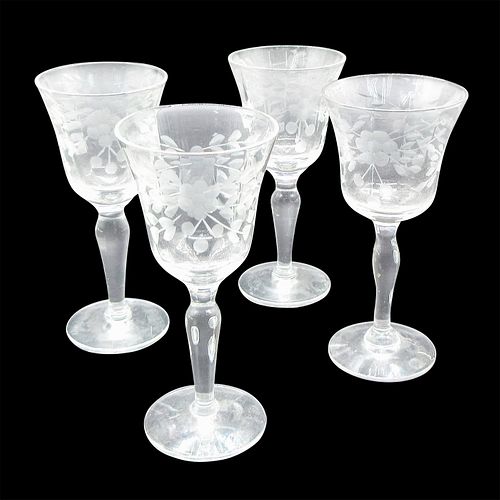 4PC CRYSTAL CORDIAL GLASSES, ETCHED