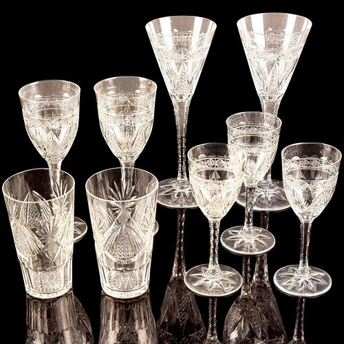 9PC VINTAGE CUT CRYSTAL GLASSESGeometric