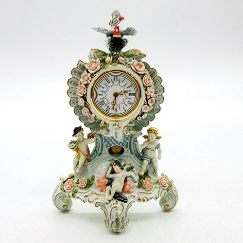 DRESDEN CHERUBS AND FLOWERS MANTLE CLOCK