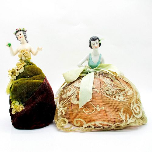 2PC VINTAGE CERAMIC PIN CUSHION DOLLSThe