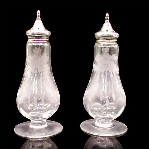 2PC VINTAGE ETCHED GLASS SALT AND 3968ae