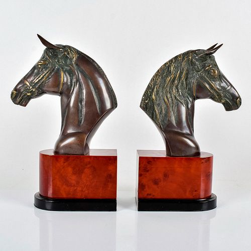 PAIR LARGE BRONZE HORSE HEAD BOOKENDS