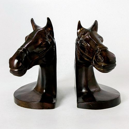 PAIR OF HORSE HEAD BRONZED BOOKENEDSTwo 396a6e