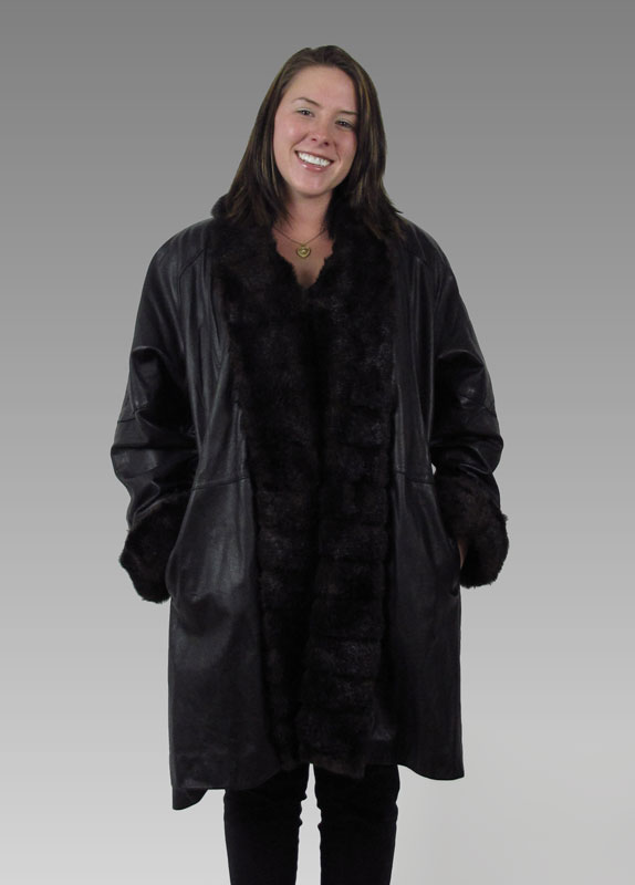 BLACK LEATHER COAT WITH FAUX FUR 396a86