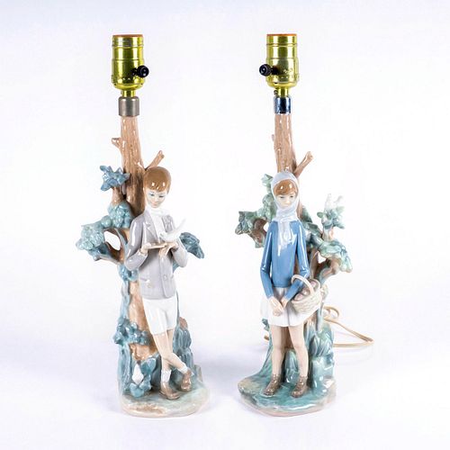 2PC LLADRO PORCELAIN TABLE LAMPS, GIRL