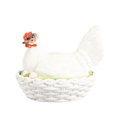 STAFFORDSHIRE HEN ON BASKETHen with