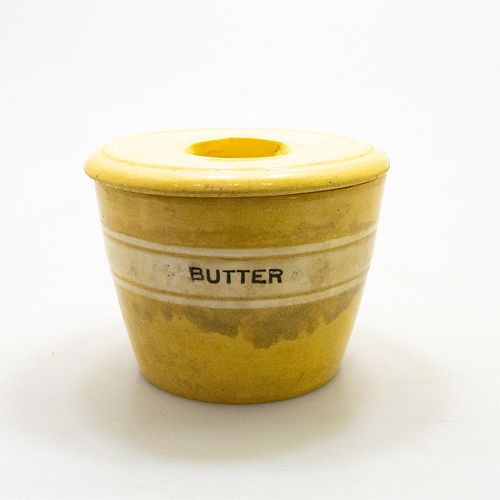 YELLOW WARE BUTTER CROCK WITH COVEREarly