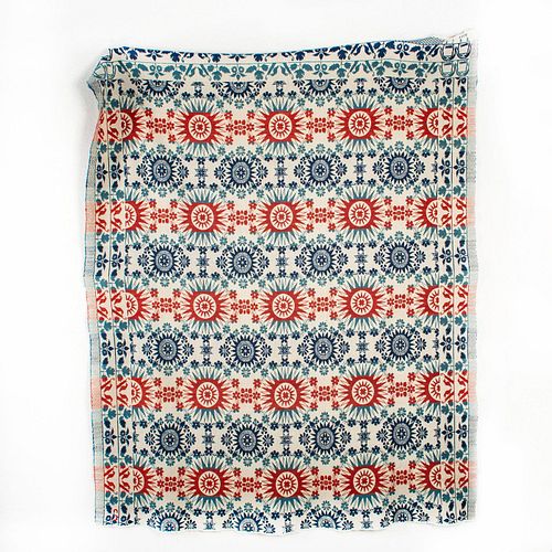 AMERICANA SIGNED WOVEN COVERLET,