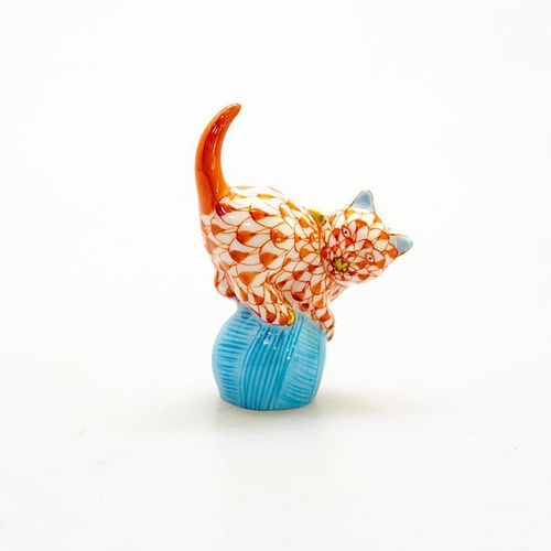 HEREND MINIATURE PORCELAIN CAT ON BALL