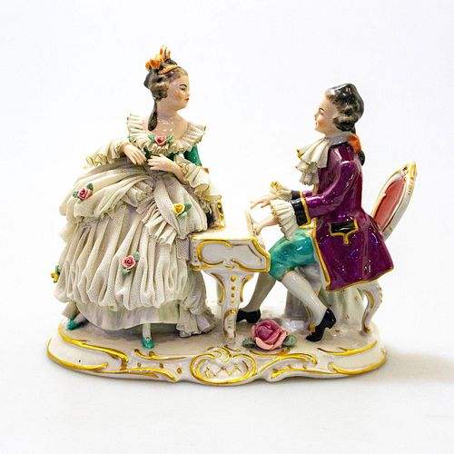 DRESDEN STYLE PORCELAIN FIGURINE, MUSICAL