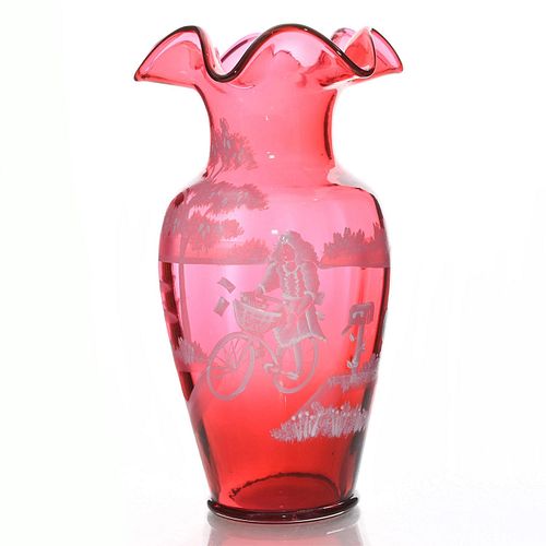 FENTON GLASS VASE, CRANBERRY MARY