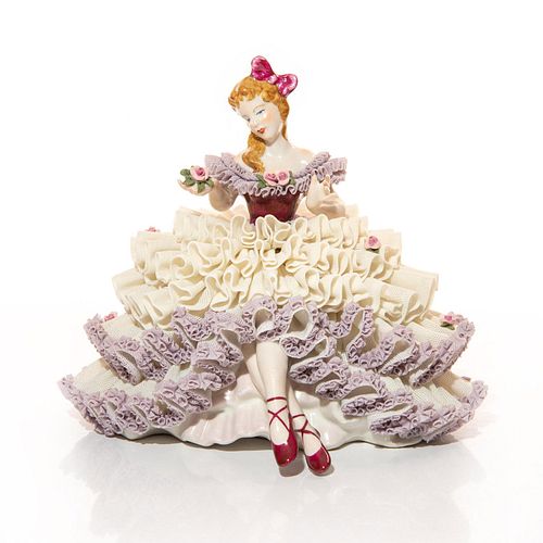 DRESDEN LACE FIGURINE, LADY SITTING