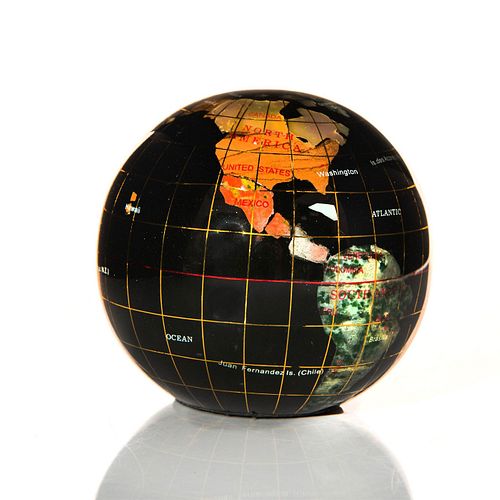 GLOBE PAPERWEIGHT W. INLAID STONE, MOTHER