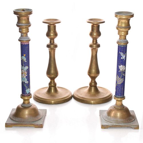 2 PAIR BRONZE CANDLESTICKSSolid 39a3c8