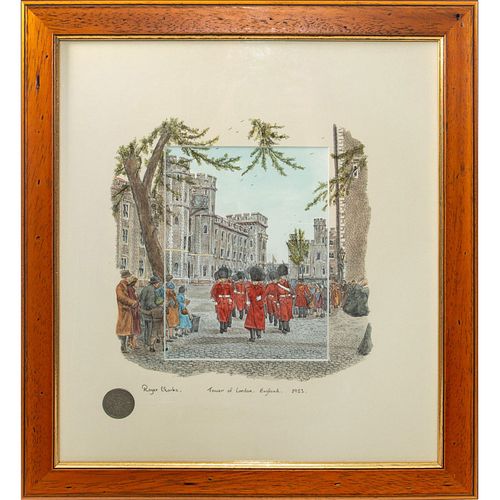 FRAMED TOWER OF LONDON HAND COLORED