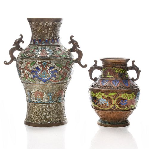 PAIR OF JAPANESE CHAMPLEVE VASESMulticolored