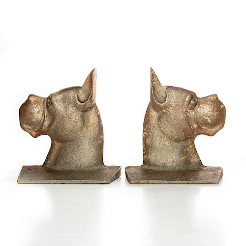 PAIR OF CAST IRON BOOKENDS, BOXER
