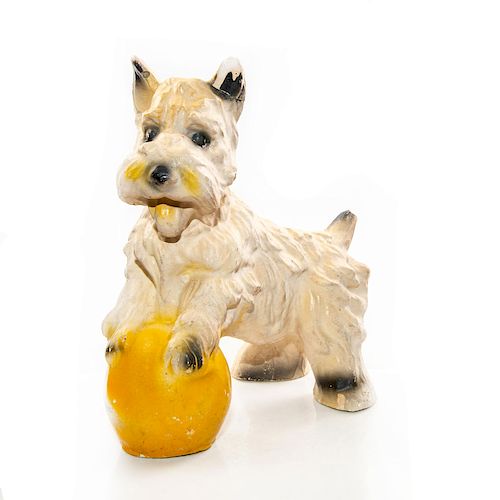 CHALKWARE FIGURE, TERRIER DOGColorfully