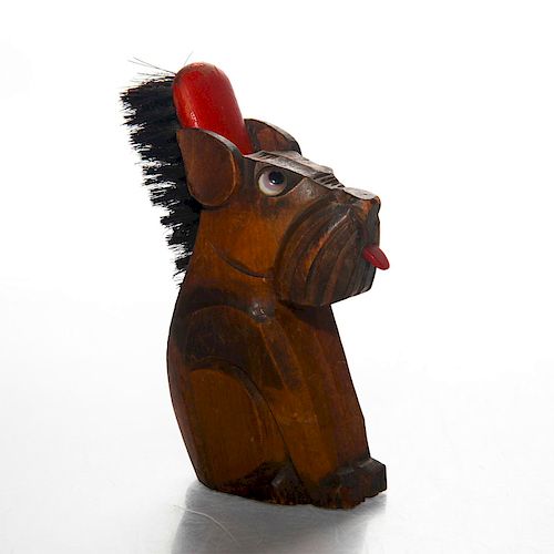 WOOD FIGURE DOG WITH SHOEBRUSHCarved 39a7d0
