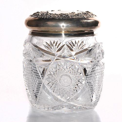 CUT CRYSTAL JAR WITH STERLING SILVER