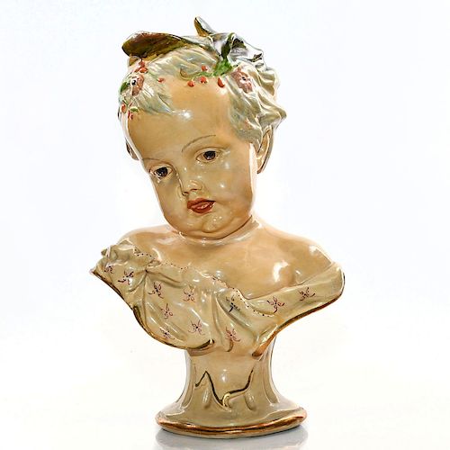EARTHENWARE BUST GIRL WITH WREATH 39a875