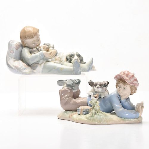 2 LLADRO CHILDREN WITH PUPPIES