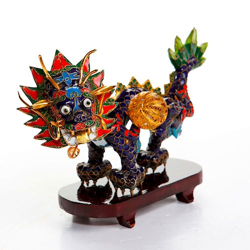 CHINESE CLOISONNE DRAGON STATUE WITH