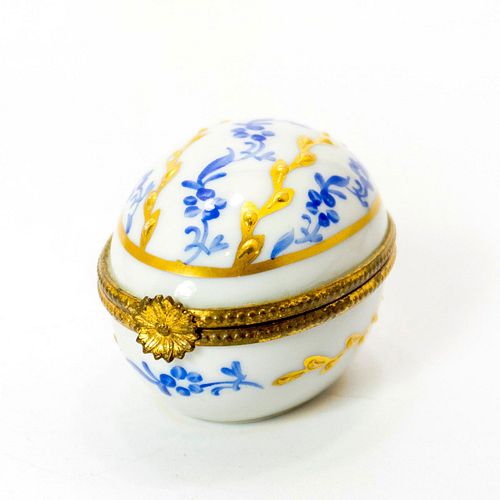 LIMOGES TRINKET BOX BLUE AND GOLDGlazed  3987bf