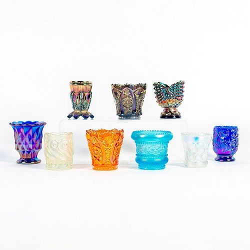 9 SMALL CARNIVAL GLASS CANDLE HOLDERSBeautiful 3988a0