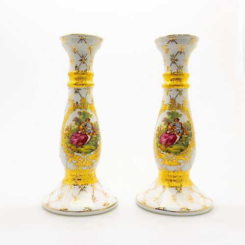PAIR OF L F LIMOGES CANDLE HOLDERSFine