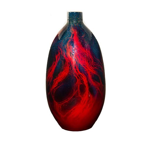 LARGE ROYAL DOULTON FLAMBE VEINED VASE,