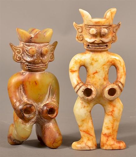 TWO CHINESE CARVED JADE MYTHICAL