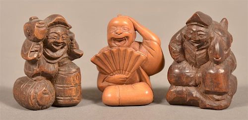 THREE CARVED WOOD CHINESE FIGURAL