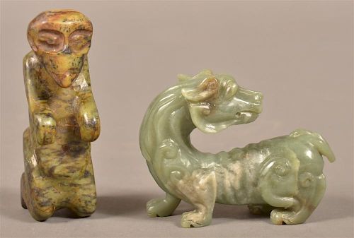 TWO VINTAGE CARVED JADE FIGURES Vintage 39bd58