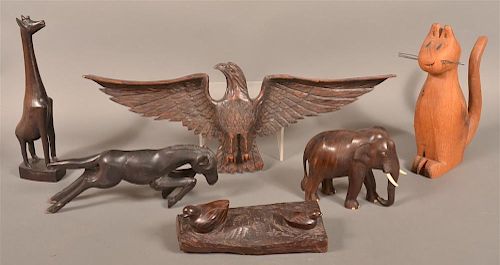 6 CARVED WOOD ANIMAL FIGURES 6 39bd6e