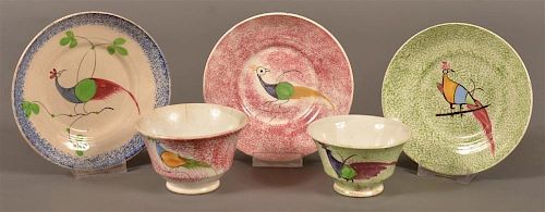 5 PIECES OF PEAFOWL PATTERN SPATTERWARE