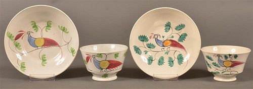 2 STAFFORDSHIRE CHINA PEAFOWL CUPS &