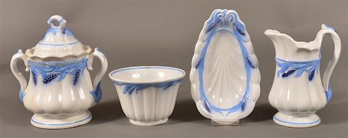 4 PIECES OF BLUE WHEAT PATTERN IRONSTONE